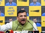 AAP MP Sanjay Singh addresses the media during a press conference at the party office in New Delhi on Wednesday. (ANI)