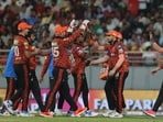 Sunrisers Hyderabad's players celebrates the dismissal of Punjab Kings' Prabhsimran Singh Sunrisers Hyderabad's players celebrates the dismissal of Punjab Kings' Prabhsimran Singh