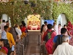 Devotees stand in queues to offer prayers at Jhandewalan Temple in New Delhi, India.(Photo by Arvind Yadav/ Hindustan Times)