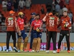 Mullanpur: Sunrisers Hyderabad players celebrate after winning the Indian Premier League (IPL) 2024 T20 cricket match over Punjab Kings, at Maharaja Yadavindra Singh International Cricket Stadium, in Mullanpur, Mohali Mullanpur: Sunrisers Hyderabad players celebrate after winning the Indian Premier League (IPL) 2024 T20 cricket match over Punjab Kings, at Maharaja Yadavindra Singh International Cricket Stadium, in Mullanpur, Mohali