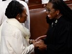 Associate Justice of the Supreme Court Ketanji Brown Jackson greets Representative Sheila Jackson Lee (D-TX) before U.S. President Joe Biden delivers the State of the Union address at the U.S. Capitol in Washington, D.C., March 7,  2024. REUTERS/Evelyn Hockstein