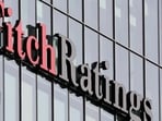 The Fitch Ratings logo is seen at their offices at Canary Wharf financial district in London,Britain.