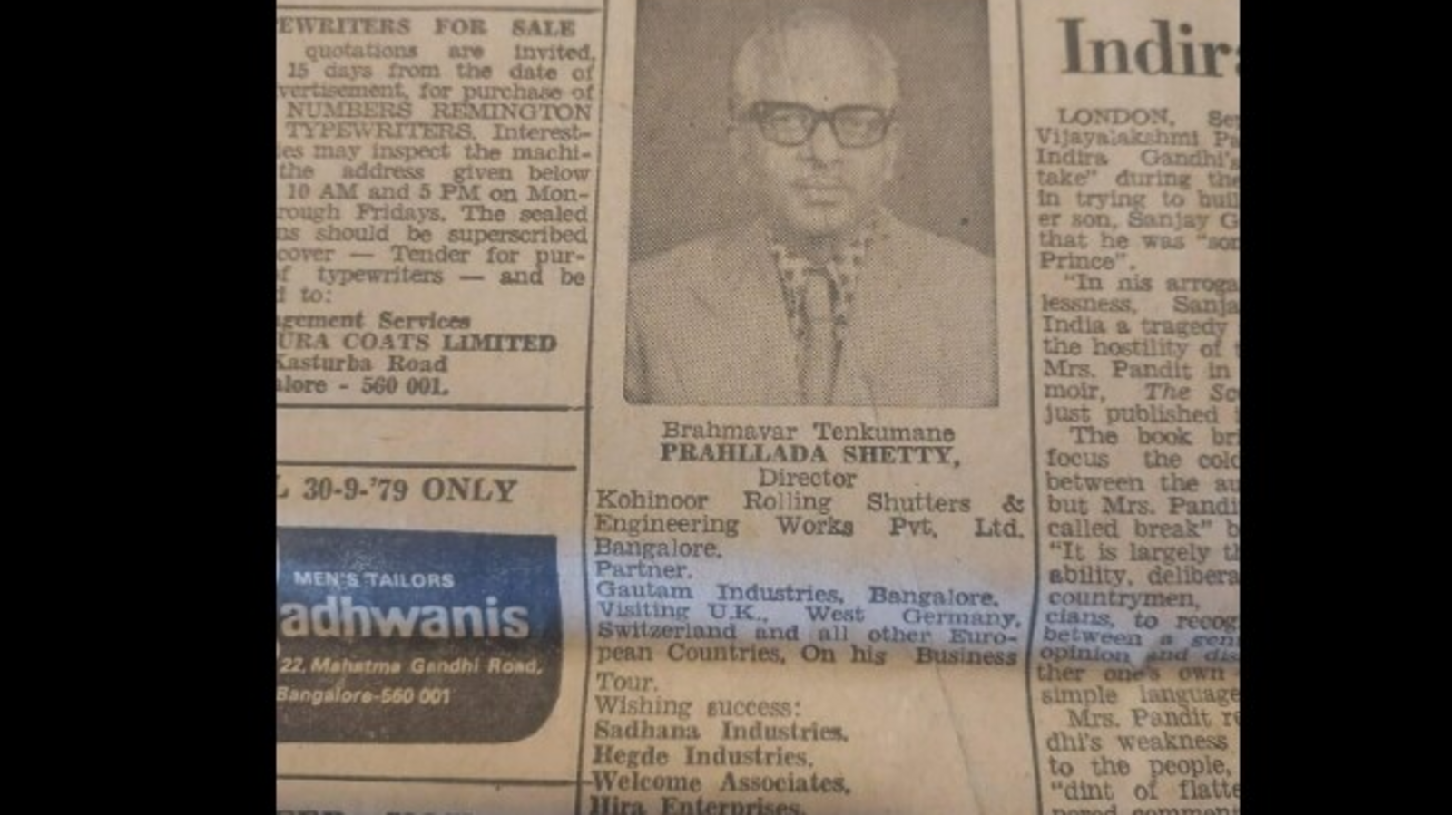 1979 newspaper ad celebrating Bengaluru man travelling abroad sparks chatter on X - Vimarsana News