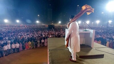 Maharashtra Navnirman Sena (MNS) Chief Raj Thackeray during the 'Gudi Padwa' rally held on Tuesday night, at Shivaji Park, in Mumbai, Maharashtra. (ANI) Maharashtra Navnirman Sena (MNS) Chief Raj Thackeray during the 'Gudi Padwa' rally held on Tuesday night, at Shivaji Park, in Mumbai, Maharashtra. (ANI)