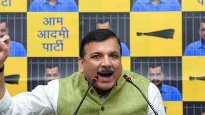AAP MP Sanjay Singh addresses the media during a press conference at the party office in New Delhi on Wednesday. (ANI) AAP MP Sanjay Singh addresses the media during a press conference at the party office in New Delhi on Wednesday. (ANI)