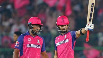 Riyan Parag (76) and Sanju Samson's (68) blistering partnership of 130 runs powered Rajasthan Royals to 196/3 in 20 overs (ANI) Riyan Parag (76) and Sanju Samson's (68) blistering partnership of 130 runs powered Rajasthan Royals to 196/3 in 20 overs (ANI)