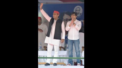 Akash Anand with Akhilesh Yadav in Agra in 2019. (HT File) Akash Anand with Akhilesh Yadav in Agra in 2019. (HT File)