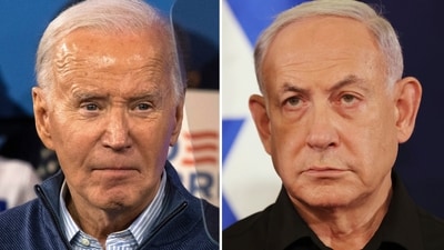 This combination photo shows President Joe Biden, left, on March 8, 2024, in Wallingford, Pa., and Israeli Prime Minister Benjamin Netanyahu in Tel Aviv, Israel, Oct. 28, 2023. Biden and Netanyahu spoke Monday, March 18, in their first interaction in more than a month as the divide has grown between allies over food crisis in Gaza, conduct of war. (AP Photo) (AP) This combination photo shows President Joe Biden, left, on March 8, 2024, in Wallingford, Pa., and Israeli Prime Minister Benjamin Netanyahu in Tel Aviv, Israel, Oct. 28, 2023. Biden and Netanyahu spoke Monday, March 18, in their first interaction in more than a month as the divide has grown between allies over food crisis in Gaza, conduct of war. (AP Photo) (AP)