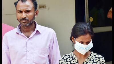 Rajesh Gupta and Radha Gupta in police custody on Wednesday. (Sakib Ali/HT Photo) Rajesh Gupta and Radha Gupta in police custody on Wednesday. (Sakib Ali/HT Photo)