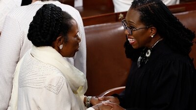Associate Justice of the Supreme Court Ketanji Brown Jackson greets Representative Sheila Jackson Lee (D-TX) before U.S. President Joe Biden delivers the State of the Union address at the U.S. Capitol in Washington, D.C., March 7,  2024. REUTERS/Evelyn Hockstein (REUTERS)