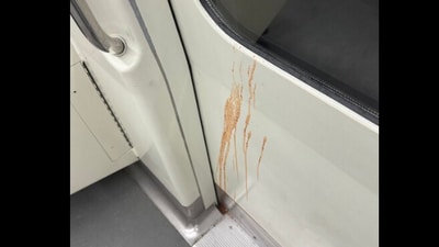 Snapshot of the gutkha stains in metro. (X/@GargaC) Snapshot of the gutkha stains in metro. (X/@GargaC)