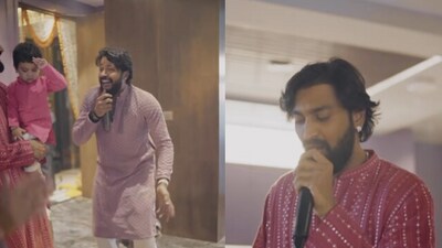 Snapshot of Hardik Pandya (left) and Krunal Pandya (right) singing the devotional song. (Instagram/@hardikpandya93) Snapshot of Hardik Pandya (left) and Krunal Pandya (right) singing the devotional song. (Instagram/@hardikpandya93)
