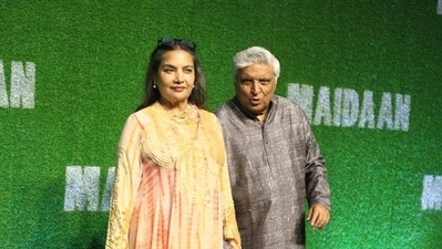 Shabana Azmi and Javed Akhtar at the premiere. Maidaan faced many challenges during its making, including the multiple delays owing to the COVID-19 pandemic and cyclone Tauktae, and director Amit Sharma said these crises were beyond his control. Shabana Azmi and Javed Akhtar at the premiere. Maidaan faced many challenges during its making, including the multiple delays owing to the COVID-19 pandemic and cyclone Tauktae, and director Amit Sharma said these crises were beyond his control. 