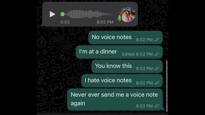 X user who hates voice notes shared this screenshot of his WhatsApp conversation with his friend. (X/@vedulamba) X user who hates voice notes shared this screenshot of his WhatsApp conversation with his friend. (X/@vedulamba)