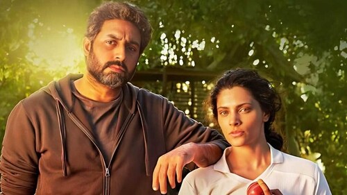 Abhishek Bachchan and Saiyami Kher in Ghoomer Abhishek Bachchan and Saiyami Kher in Ghoomer