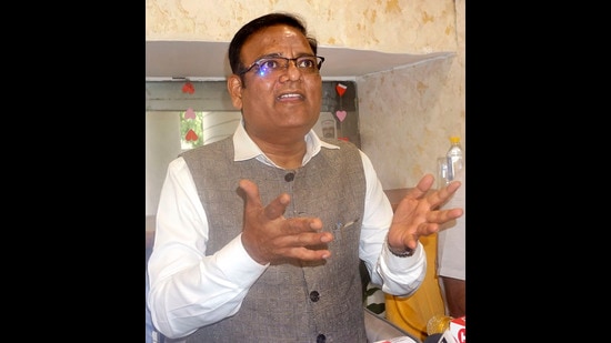 Delhi minister Raaj Kumar Anand speaks to the media after he resigned from the cabinet and quit the AAP on Wednesday (PTI)
