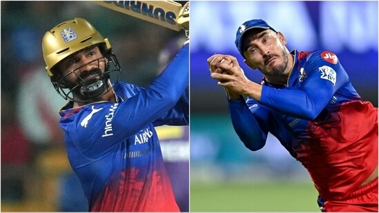 Dinesh Karthik (L) spoke about RCB's poor start to the IPL 2024 campaign; Faf du Plessis (R), the RCB skipper (ANI)