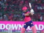 Riyan Parag plays a shot during the match against Gujarat Titans in the Indian Premier League 2024, at Sawai Mansingh Stadium in Jaipur
Riyan Parag plays a shot during the match against Gujarat Titans in the Indian Premier League 2024, at Sawai Mansingh Stadium in Jaipur