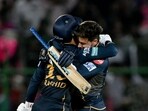 Gujarat Titans' Rashid Khan (L) and Noor Ahmad celebrate after their win against Rajasthan Royals at the Indian Premier League (IPL) Twenty20 cricket match in the Sawai Mansingh Stadium of Jaipur Gujarat Titans' Rashid Khan (L) and Noor Ahmad celebrate after their win against Rajasthan Royals at the Indian Premier League (IPL) Twenty20 cricket match in the Sawai Mansingh Stadium of Jaipur