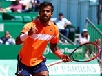 India's Sumit Nagal in action during his round of 32 match against Denmark's Holger Rune