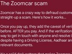 The image shows a part of the note that a man shared on his experience with Zoomcar. The image shows a part of the note that a man shared on his experience with Zoomcar.