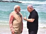 Indian Prime Minister Narendra Modi with Israeli counterpart Benjamin Netanyahu. The workers from India are being transported to Israel under a government-to-government (G2G) agreement (AFP) Indian Prime Minister Narendra Modi with Israeli counterpart Benjamin Netanyahu. The workers from India are being transported to Israel under a government-to-government (G2G) agreement (AFP)