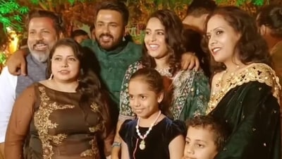 Swara Bhasker posted a string of pictures on her Instagram Stories. In the first photo, her husband, Fahad Ahmad held their daughter in his arms. Swara wrote, "Raabu's first Chaand Raat! So special!!" She also re-shared a picture featuring her and their daughter, posted by Fahad, which had the words, "My two Chand with Eid ka Chand." He also tagged her. Swara also shared a photo with Fahad and their friends. Swara Bhasker posted a string of pictures on her Instagram Stories. In the first photo, her husband, Fahad Ahmad held their daughter in his arms. Swara wrote, "Raabu's first Chaand Raat! So special!!" She also re-shared a picture featuring her and their daughter, posted by Fahad, which had the words, "My two Chand with Eid ka Chand." He also tagged her. Swara also shared a photo with Fahad and their friends.