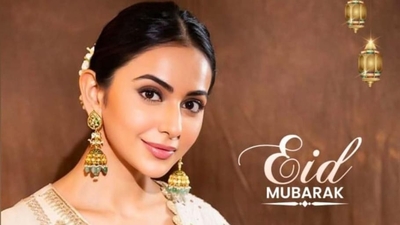 Rakul Preet Singh shared a picture of herself on Instagram Stories. She was seen in a white and golden suit and earrings. She simply wrote, "Eid Mubarak." 