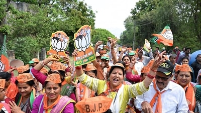 Gathering during a public meeting addressed by Prime Minister Narendra Modi ahead of the Lok Sabha polls, in Rishikesh on Thursday. (BJP) Gathering during a public meeting addressed by Prime Minister Narendra Modi ahead of the Lok Sabha polls, in Rishikesh on Thursday. (BJP)
