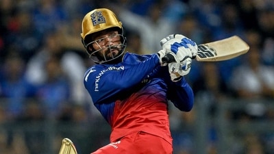 A little tentative at start, Patidar grew in confidence for his first fifty of the season to finish at 50 from 26 balls with three fours and four sixes. (AFP) A little tentative at start, Patidar grew in confidence for his first fifty of the season to finish at 50 from 26 balls with three fours and four sixes. (AFP)