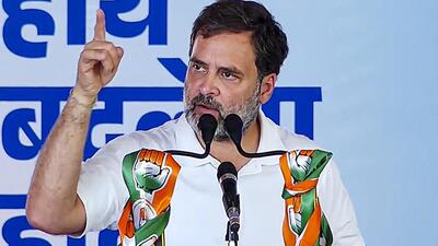 Congress leader Rahul Gandhi addresses a public meeting, in Bikaner (PTI) Congress leader Rahul Gandhi addresses a public meeting, in Bikaner (PTI)