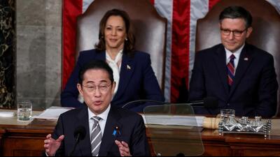 Japanese Prime Minister Fumio Kishida addresses a joint meeting of Congress at the US Capitol in Washington, on Thursday. (REUTERS) Japanese Prime Minister Fumio Kishida addresses a joint meeting of Congress at the US Capitol in Washington, on Thursday. (REUTERS)