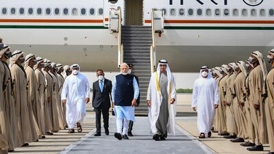 PM Narendra Modi being received by UAE president Sheikh Mohamed bin Zayed Al Nahyan at Abu Dhabi airport. (File photo) PM Narendra Modi being received by UAE president Sheikh Mohamed bin Zayed Al Nahyan at Abu Dhabi airport. (File photo)