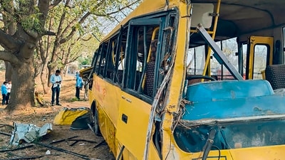 Police officials said that the school bus belongs to GL Public School in Kanina. (PTI) Police officials said that the school bus belongs to GL Public School in Kanina. (PTI)