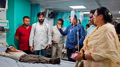 Haryana minister Seema Trikha visits school children injured in a bus accident near Mahendragarh, at a hospital in Rewari district, Haryana on Thursday. (PTI) Haryana minister Seema Trikha visits school children injured in a bus accident near Mahendragarh, at a hospital in Rewari district, Haryana on Thursday. (PTI)