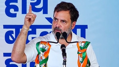Congress leader Rahul Gandhi addresses a public meeting, in Bikaner (PTI Photo) (PTI) Congress leader Rahul Gandhi addresses a public meeting, in Bikaner (PTI Photo) (PTI)