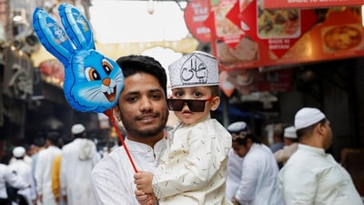 Visuals from Delhi's iconic Jama Masjid showed children hugging each other and exchanging Eid greetings after offering namaz. (REUTERS)