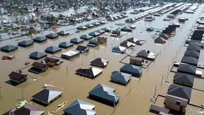 A general view shows a flooded residential area in Orenburg, Russia (REUTERS)
