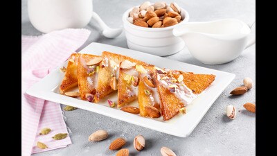 Shahi tukda is the queen of desserts, among the many that are served in the night markets around Mosque road, says Shoba Narayan. (Shutterstock) Shahi tukda is the queen of desserts, among the many that are served in the night markets around Mosque road, says Shoba Narayan. (Shutterstock)