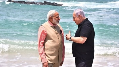Indian Prime Minister Narendra Modi with Israeli counterpart Benjamin Netanyahu. The workers from India are being transported to Israel under a government-to-government (G2G) agreement (AFP) Indian Prime Minister Narendra Modi with Israeli counterpart Benjamin Netanyahu. The workers from India are being transported to Israel under a government-to-government (G2G) agreement (AFP)