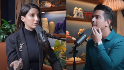 Nora Fatehi attacked celebrity couples during the latest episode of Ranveer Allahbadia's podcast, BeerBiceps. (Photo credit: YouTube/BeerBiceps) Nora Fatehi attacked celebrity couples during the latest episode of Ranveer Allahbadia's podcast, BeerBiceps. (Photo credit: YouTube/BeerBiceps)