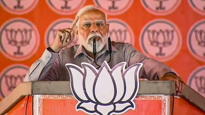 Prime Minister Narendra Modi addresses a public meeting ahead of the upcoming Lok Sabha elections, in Rishikesh, Thursday, April 11, 2o24. (PTI) Prime Minister Narendra Modi addresses a public meeting ahead of the upcoming Lok Sabha elections, in Rishikesh, Thursday, April 11, 2o24. (PTI)