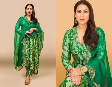 Sara Ali Khan in a green banarasi suit Sara Ali Khan in a green banarasi suit