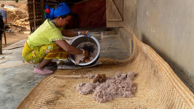 Panjak from Buripara demonstrating how chubitchi or rice beer is made. (Royal Enfield Social Mission) Panjak from Buripara demonstrating how chubitchi or rice beer is made. (Royal Enfield Social Mission)