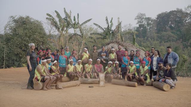 Rider-researchers with the Wangala dancers at Condengre village. (Royal Enfield Social Mission) Rider-researchers with the Wangala dancers at Condengre village. (Royal Enfield Social Mission)