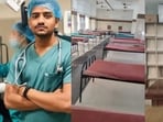 Dr Dhruv Chauhan expressed that the reputation that AIIMS built over the years doesn’t match the current reality of the institution. The image shows an empty ward (centre) and library with no books except for the first year students (right) at AIIMS Madurai. 
