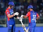 Delhi Capitals' skipper Rishabh Pant and Tristan Stubbs celebrate their partnership during the match against Kolkata Knight Riders 