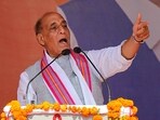 Defence minister Rajnath Singh during a public meeting in Uttar Pradesh. (PTI file photo)