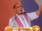 Defence minister Rajnath Singh during a public meeting.(PTI file photo)