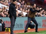 Aston Villa manager Unai Emery and Arsenal manager Mikel Arteta. (File photo)